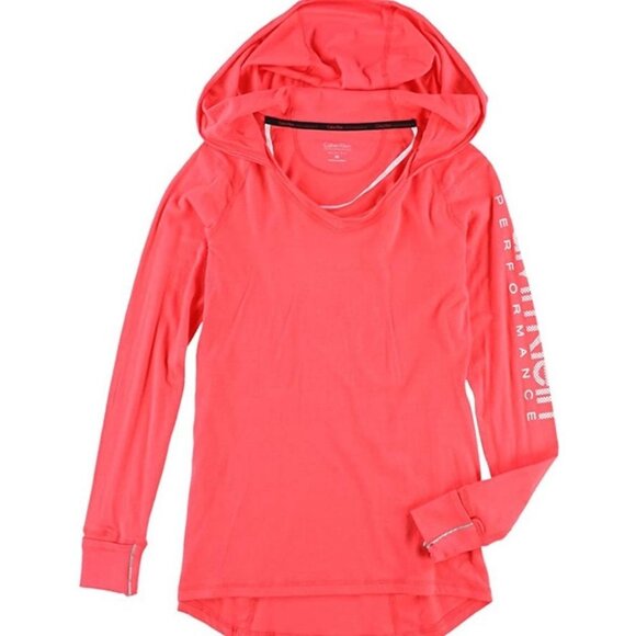 Calvin Klein Coral Logo Hooded Track Jacket Pullover Hoodie Size Small Quick Dry - Picture 1 of 9